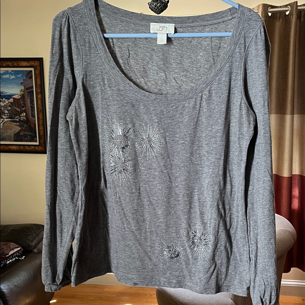 LOFT Charcoal Embellished Blouse